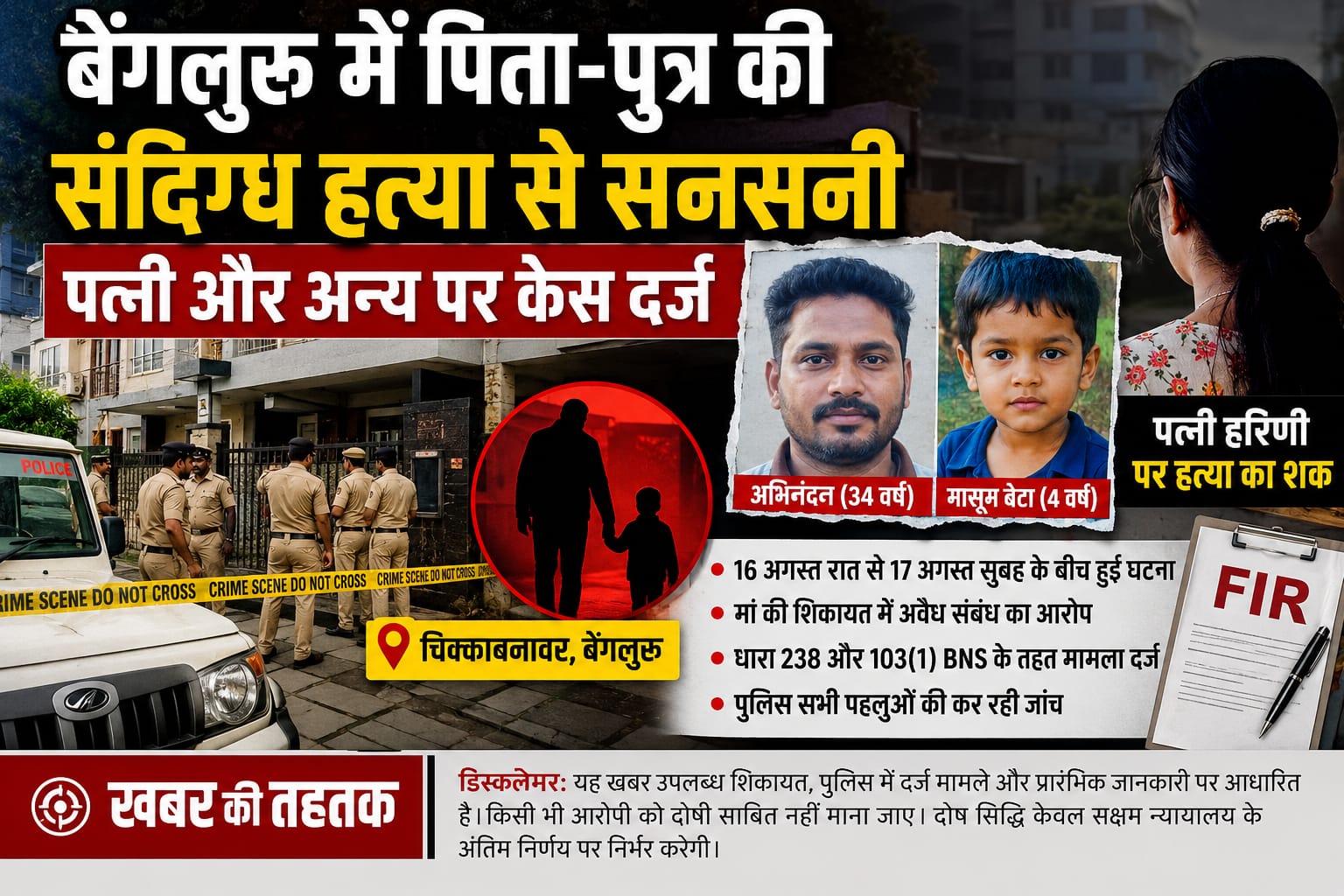 बेंगलुरु में पिता-पुत्र की संदिग्ध हत्या से सनसनी, पत्नी और अन्य पर केस दर्ज