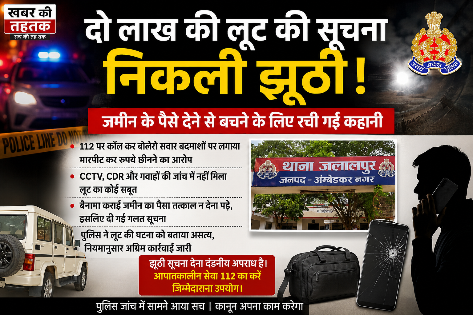 दो लाख की लूट की सूचना निकली झूठी, जमीन के पैसे देने से बचने के लिए रची गई कहानी! पुलिस जांच में खुला पूरा मामला