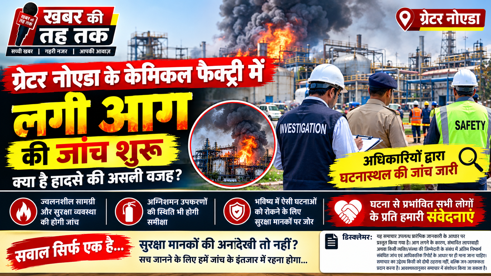 ग्रेटर नोएडा की केमिकल फैक्ट्री में आग से हड़कंप, हादसे के कारणों की जांच जारी