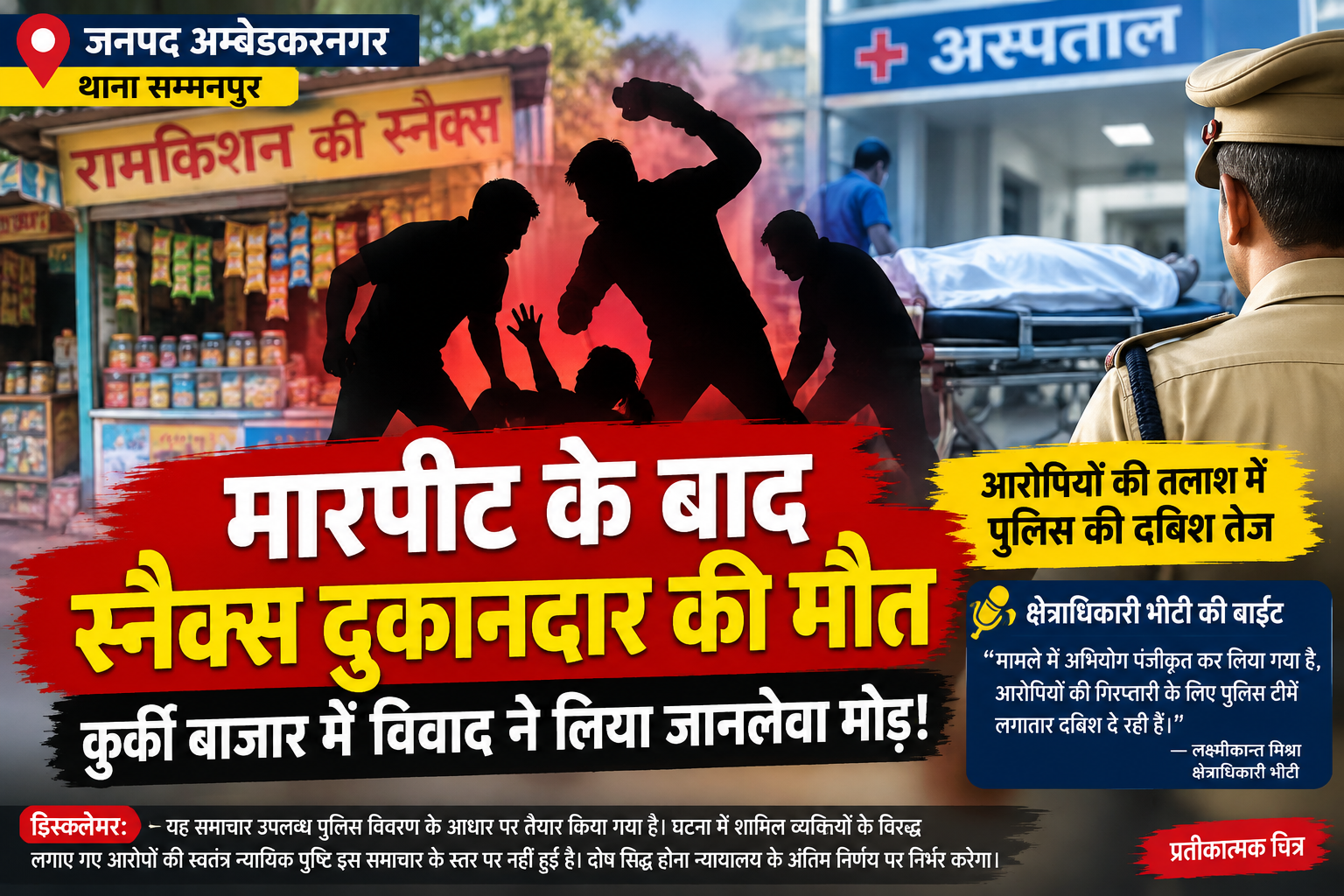 कुर्की बाजार में मारपीट के बाद घायल स्नैक्स दुकानदार की मौत, आरोपियों की तलाश में दबिश तेज