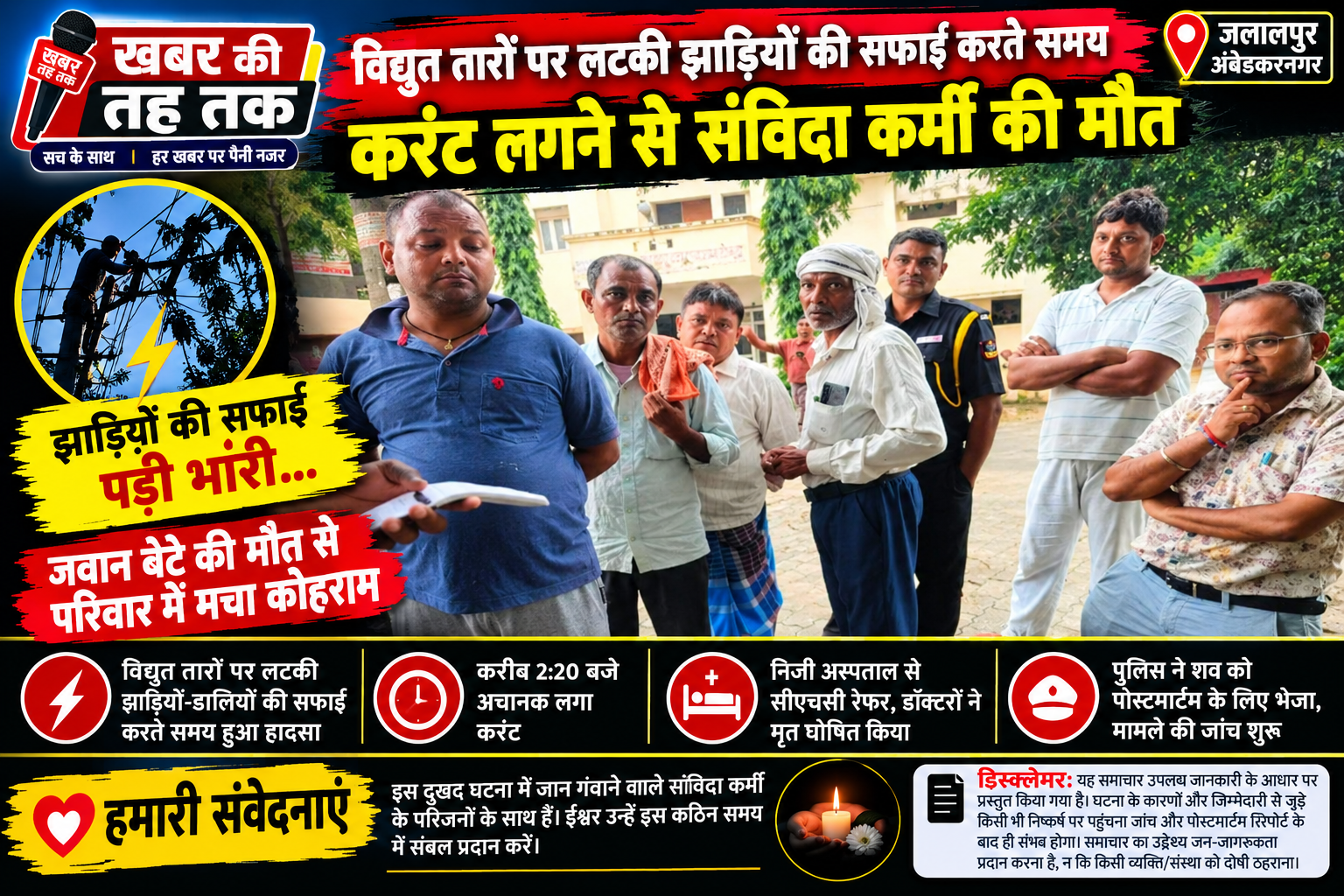 विद्युत तारों पर लटकी झाड़ियों की सफाई के दौरान हादसा, करंट लगने से संविदा कर्मी की मौत