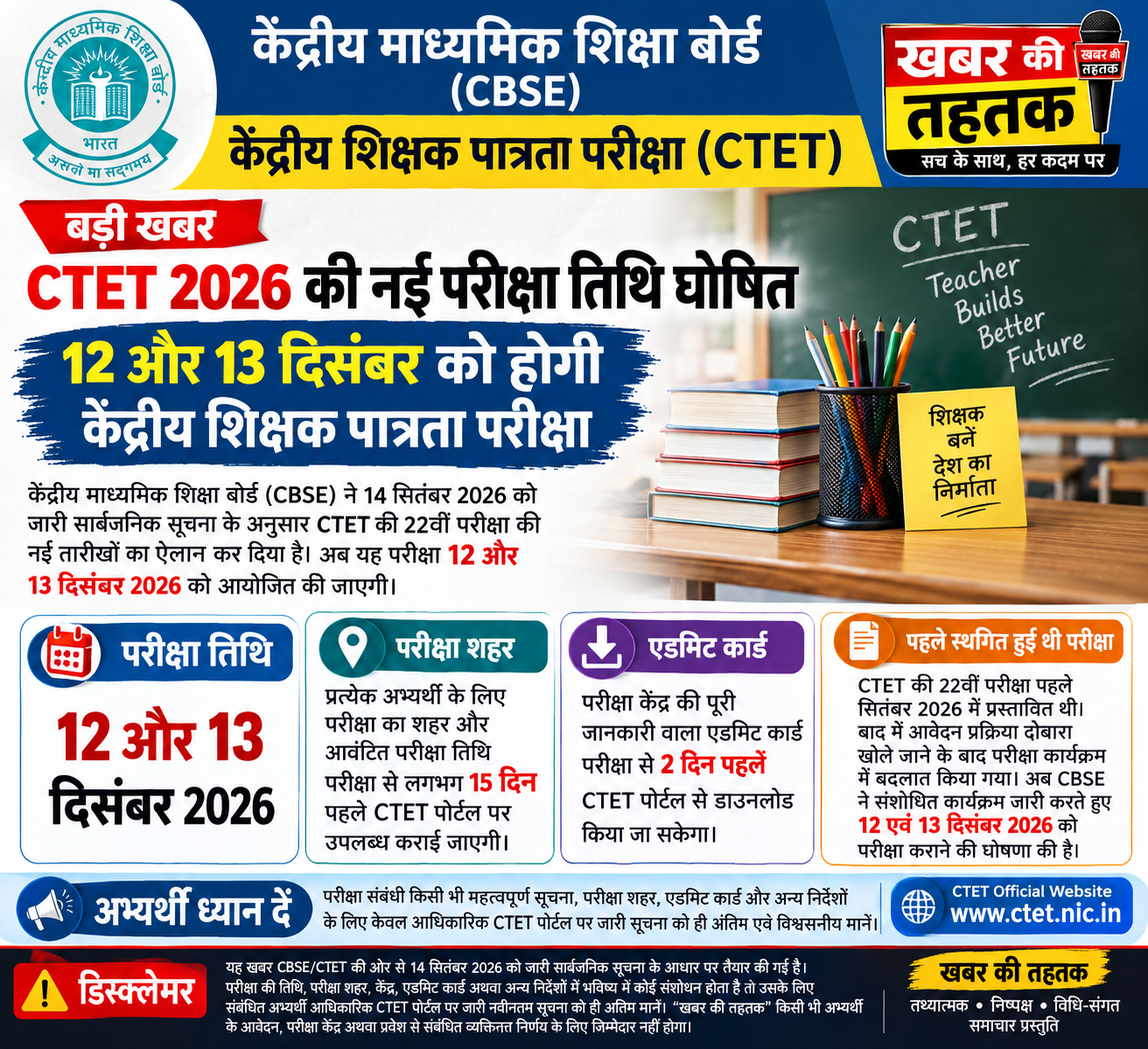बड़ी खबर | CTET 2026 की नई परीक्षा तिथि घोषित