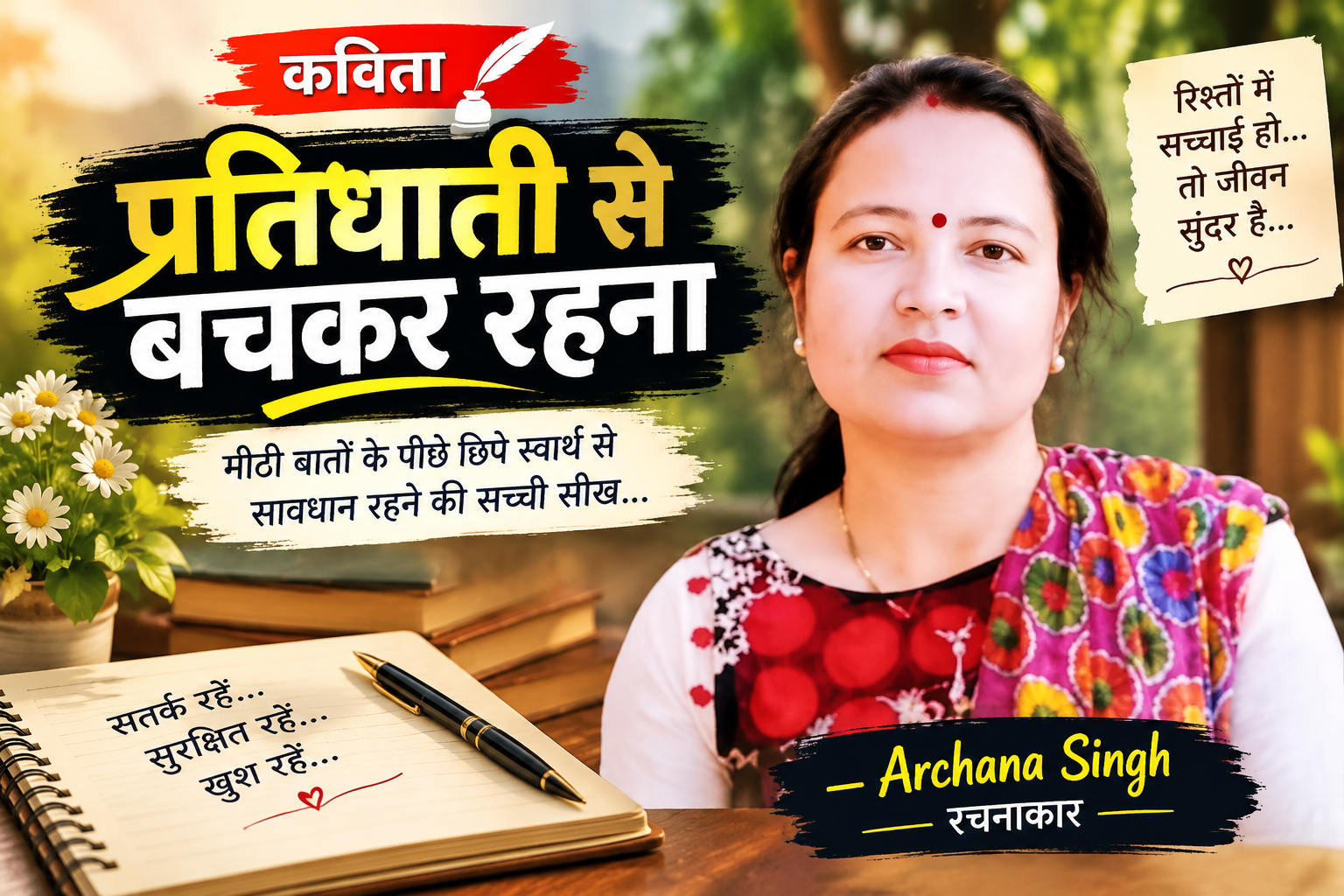 रिश्तों की मीठी बातों के पीछे छिपे स्वार्थ पर करारा प्रहार, पढ़िए Archana Singh की कविता “प्रतिघाती से बचकर रहना”