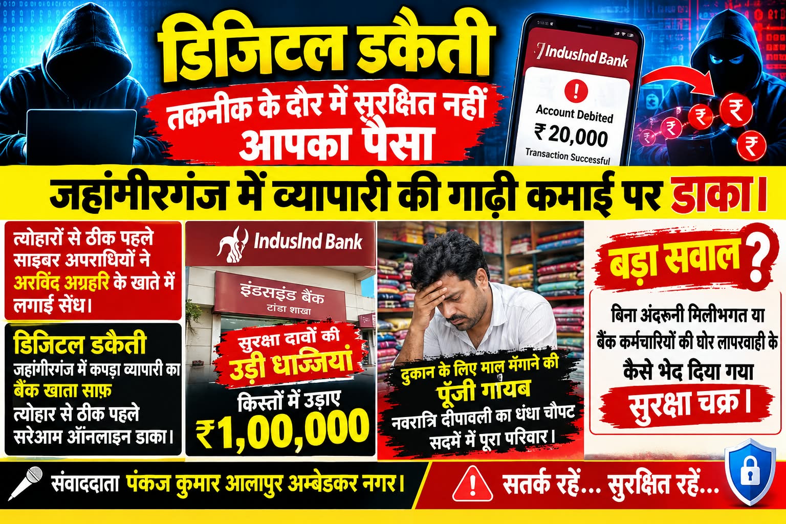 डिजिटल ठगी का शिकार हुआ जहांगीरगंज का कपड़ा व्यापारी, खाते से करीब एक लाख रुपये निकलने की शिकायत