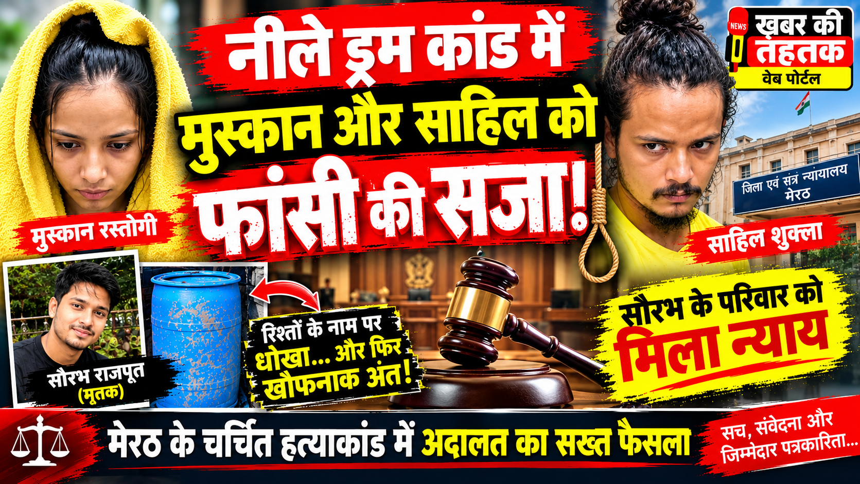 नीले ड्रम हत्याकांड में मुस्कान और साहिल को मृत्युदंड, सौरभ राजपूत हत्याकांड में अदालत का बड़ा फैसला